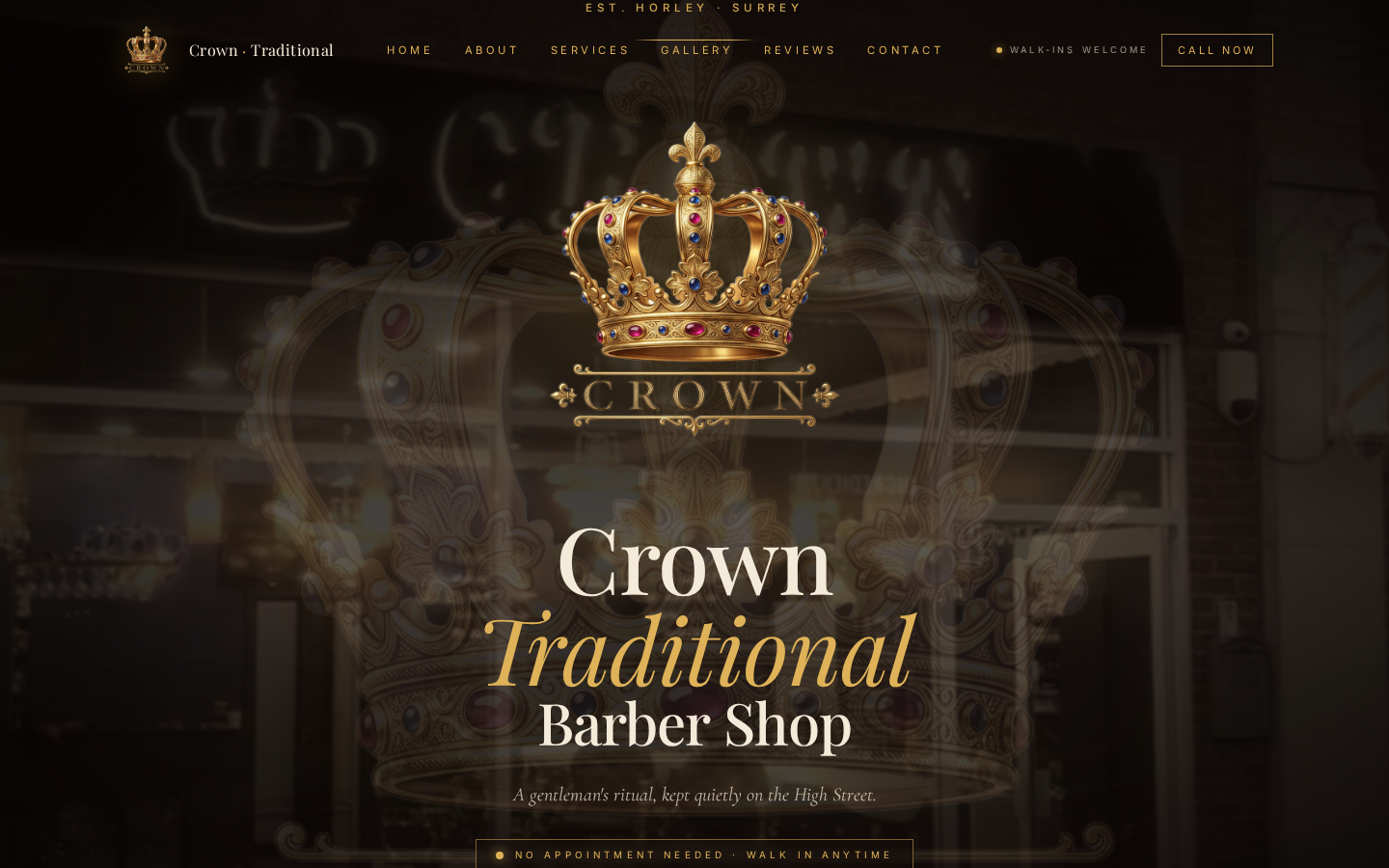Crown Traditional Barbershop — bespoke website built by HMG